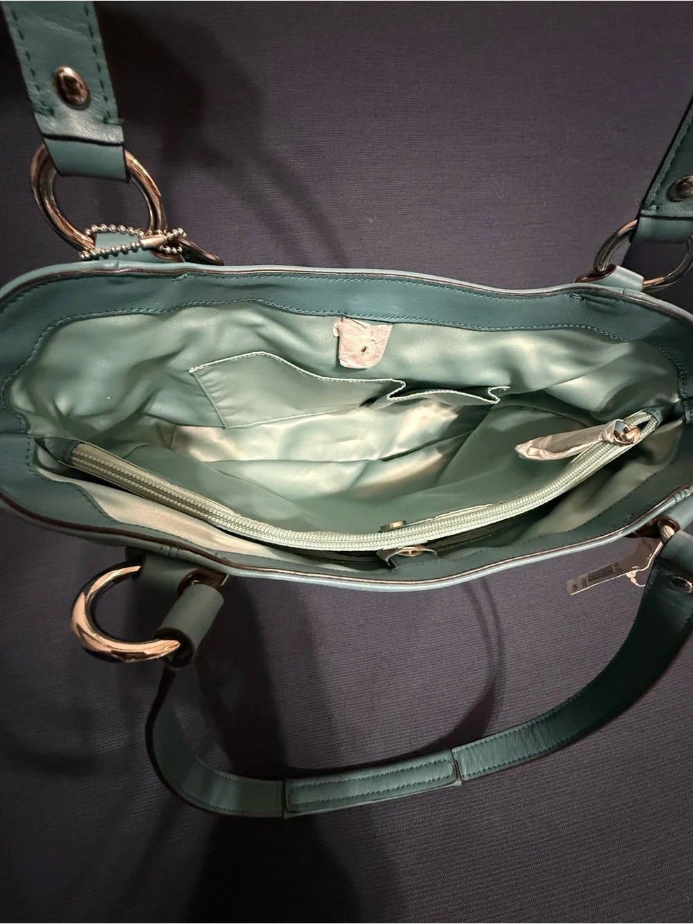 Coach Campbell Belle Carryall Robin’s Egg Blue Leather Shoulder Tote NWT